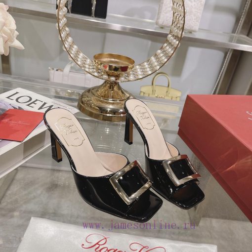 Roger Vivier RV open toed metal square buckle high-heeled slippers with cooldown, new RV earhnl3zlxn - Image 6