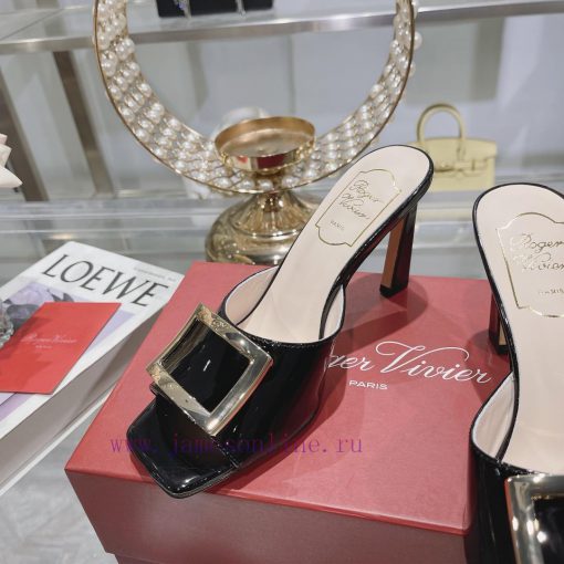 Roger Vivier RV open toed metal square buckle high-heeled slippers with cooldown, new RV earhnl3zlxn - Image 7