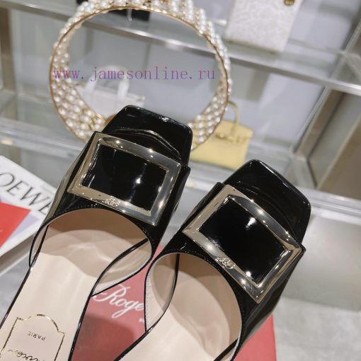 Roger Vivier RV open toed metal square buckle high-heeled slippers with cooldown, new RV earhnl3zlxn - Image 9