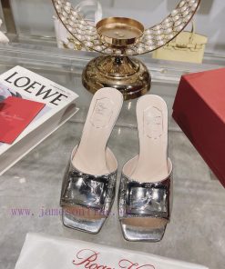 Roger Vivier RV open toed metal square buckle high-heeled slippers with cooldown, new RV earjwoof5o0