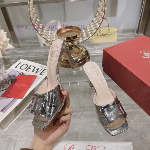 Roger Vivier RV open toed metal square buckle high-heeled slippers with cooldown, new RV earjwoof5o0 - Image 3