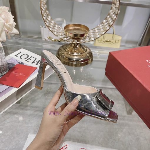 Roger Vivier RV open toed metal square buckle high-heeled slippers with cooldown, new RV earjwoof5o0 - Image 4