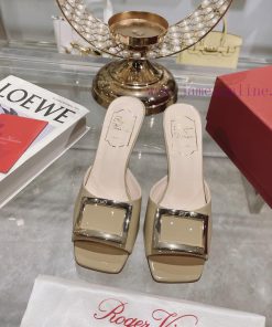 Roger Vivier RV open toed metal square buckle high-heeled slippers with cooldown, new RV earcwv28lv0