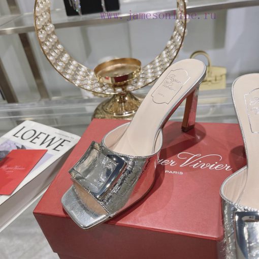 Roger Vivier RV open toed metal square buckle high-heeled slippers with cooldown, new RV earjwoof5o0 - Image 7