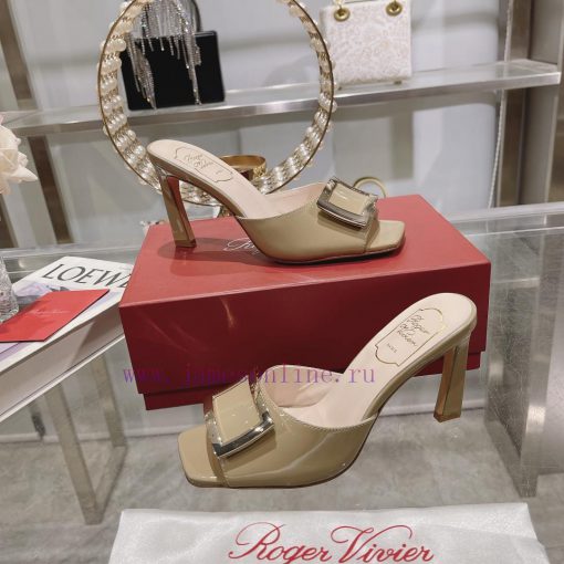 Roger Vivier RV open toed metal square buckle high-heeled slippers with cooldown, new RV earcwv28lv0 - Image 5
