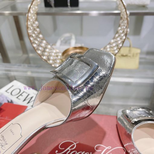 Roger Vivier RV open toed metal square buckle high-heeled slippers with cooldown, new RV earjwoof5o0 - Image 9