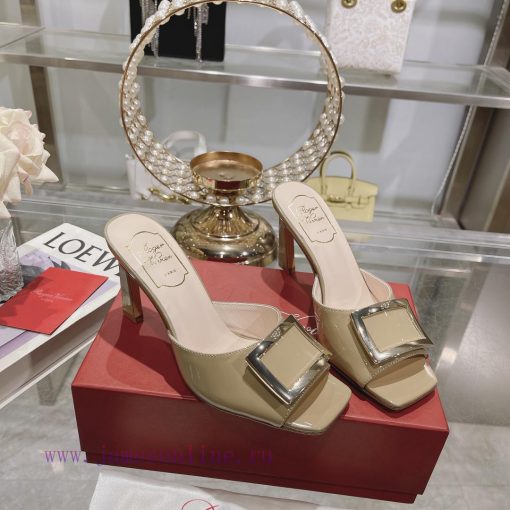 Roger Vivier RV open toed metal square buckle high-heeled slippers with cooldown, new RV earcwv28lv0 - Image 6