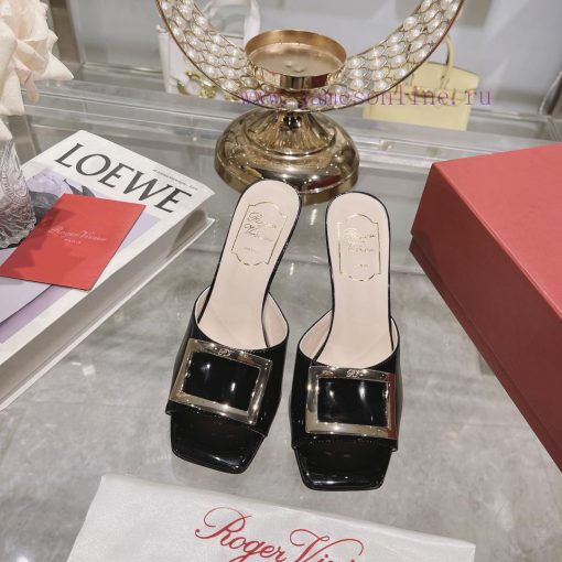 Roger Vivier RV open toed metal square buckle high-heeled slippers with cooldown, new RV earjwoof5o0 - Image 11