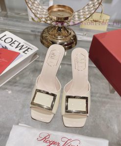 Roger Vivier RV open toed metal square buckle high-heeled slippers with cooldown, new RV earkf1jvhsl