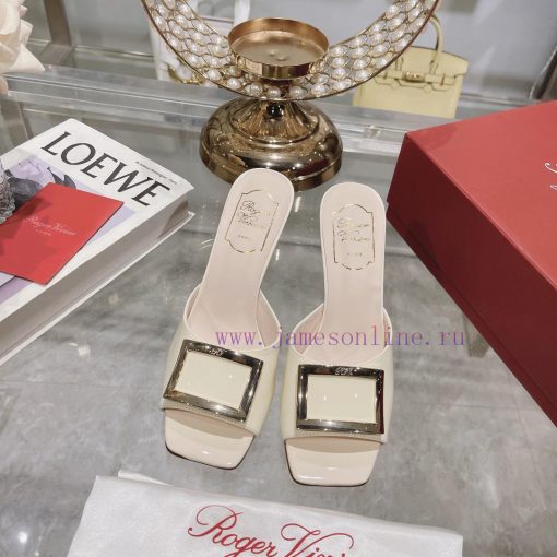 Roger Vivier RV open toed metal square buckle high-heeled slippers with cooldown, new RV earkf1jvhsl - Image 2