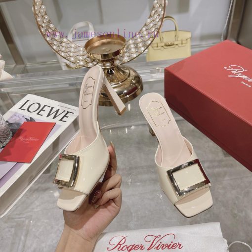 Roger Vivier RV open toed metal square buckle high-heeled slippers with cooldown, new RV earkf1jvhsl - Image 3