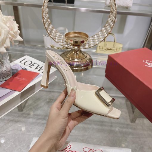 Roger Vivier RV open toed metal square buckle high-heeled slippers with cooldown, new RV earkf1jvhsl - Image 4