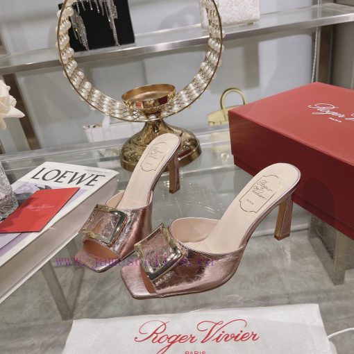 Roger Vivier RV open toed metal square buckle high-heeled slippers with cooldown, new RV earyon8agl5 - Image 2