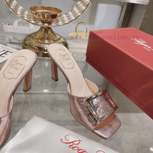 Roger Vivier RV open toed metal square buckle high-heeled slippers with cooldown, new RV earyon8agl5 - Image 3