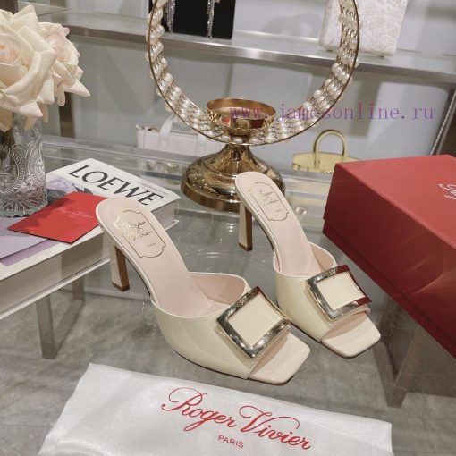 Roger Vivier RV open toed metal square buckle high-heeled slippers with cooldown, new RV earkf1jvhsl - Image 6