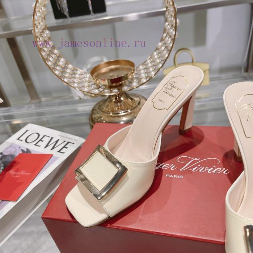 Roger Vivier RV open toed metal square buckle high-heeled slippers with cooldown, new RV earkf1jvhsl - Image 7