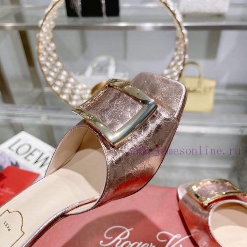 Roger Vivier RV open toed metal square buckle high-heeled slippers with cooldown, new RV earyon8agl5 - Image 6