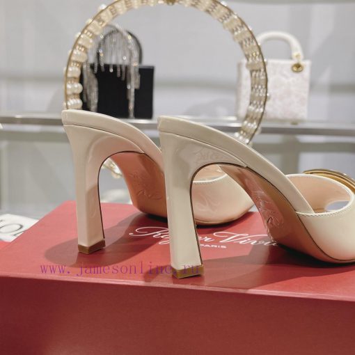 Roger Vivier RV open toed metal square buckle high-heeled slippers with cooldown, new RV earkf1jvhsl - Image 9