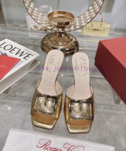 Roger Vivier RV open toed metal square buckle high-heeled slippers with cooldown, new RV ear5lco7cew