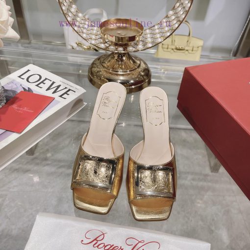 Roger Vivier RV open toed metal square buckle high-heeled slippers with cooldown, new RV ear5lco7cew - Image 2