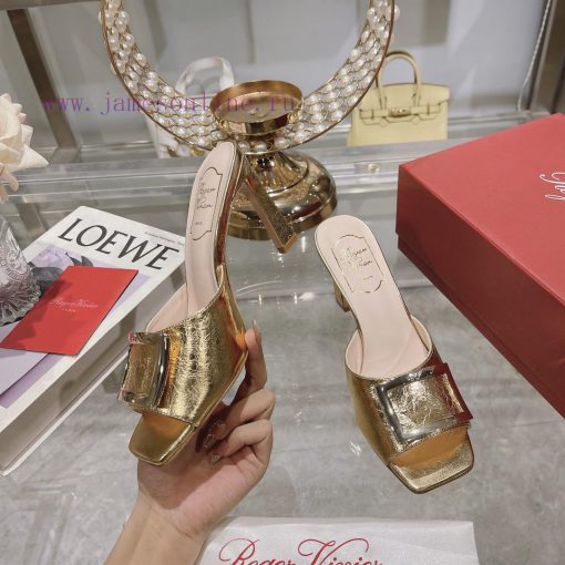Roger Vivier RV open toed metal square buckle high-heeled slippers with cooldown, new RV ear5lco7cew - Image 3