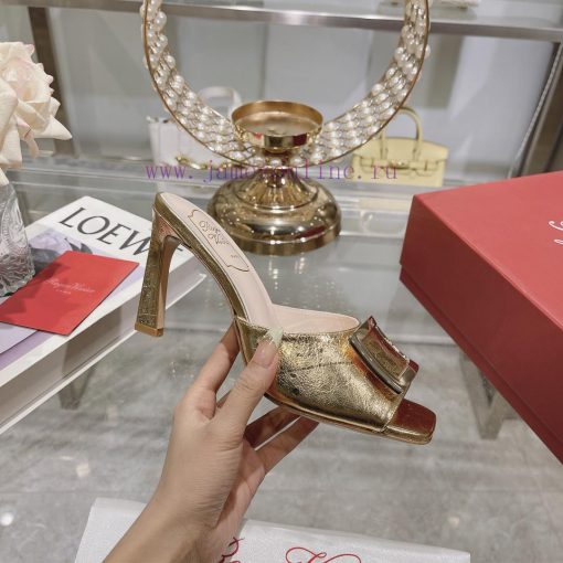 Roger Vivier RV open toed metal square buckle high-heeled slippers with cooldown, new RV ear5lco7cew - Image 4