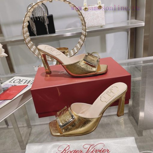 Roger Vivier RV open toed metal square buckle high-heeled slippers with cooldown, new RV ear5lco7cew - Image 5