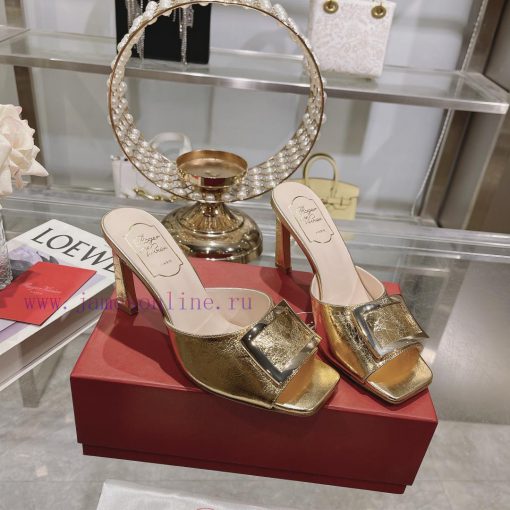Roger Vivier RV open toed metal square buckle high-heeled slippers with cooldown, new RV ear5lco7cew - Image 6