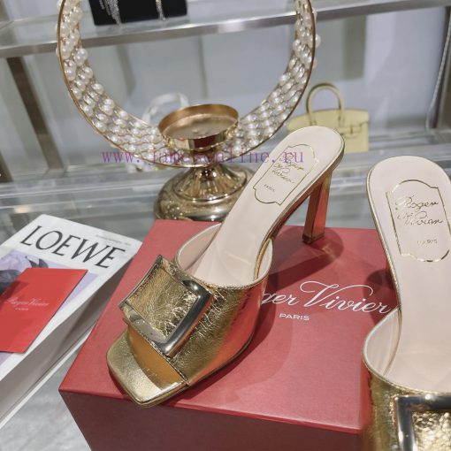 Roger Vivier RV open toed metal square buckle high-heeled slippers with cooldown, new RV ear5lco7cew - Image 7
