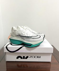 Real shot of Nike Air Zoom Alphafly Next% 2 breathable low top running shoes in white and gredha828o