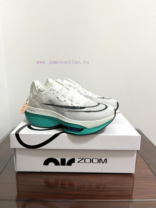 Real shot of Nike Air Zoom Alphafly Next% 2 breathable low top running shoes in white and gredha828o - Image 2