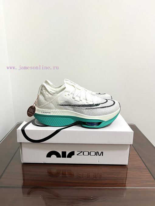 Real shot of Nike Air Zoom Alphafly Next% 2 breathable low top running shoes in white and gredha828o - Image 3