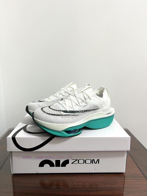 Real shot of Nike Air Zoom Alphafly Next% 2 breathable low top running shoes in white and gredha828o - Image 4