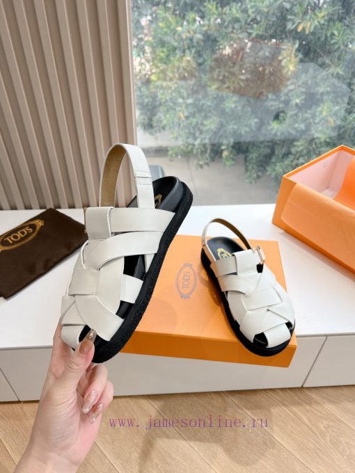 Tods 2024 Fashion Show Roman Sandals Pig Cage ShoesHand woven leather with retro and fashionxktow9ob - Image 6