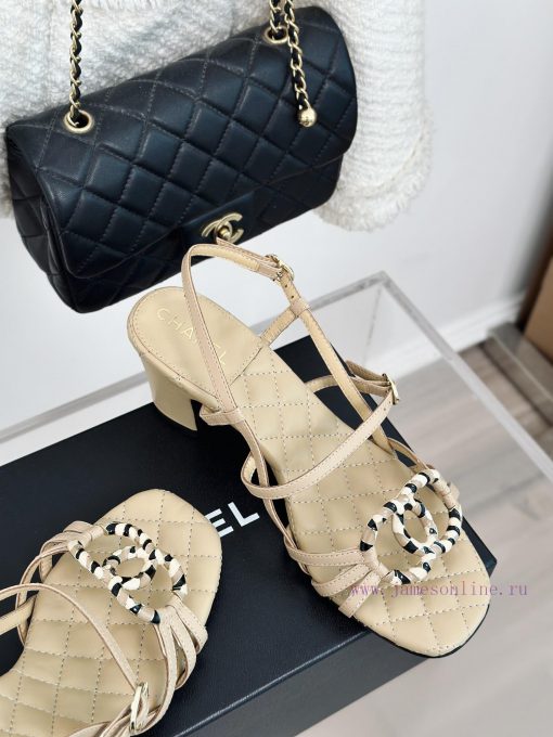 Chanel | Chanel 24C New ProductRetro Double C Coarse Heel SandalsThe shoe upper is made of iw90jvelk - Image 6