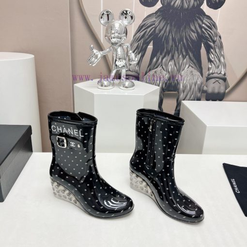 Top tierC * HANEL Chanel 24vs Summer Hot Rain Boots SeriesRound headed printed slope and rait0z0t1mn - Image 3