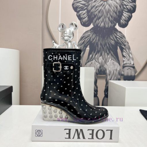 Top tierC * HANEL Chanel 24vs Summer Hot Rain Boots SeriesRound headed printed slope and rait0z0t1mn - Image 6