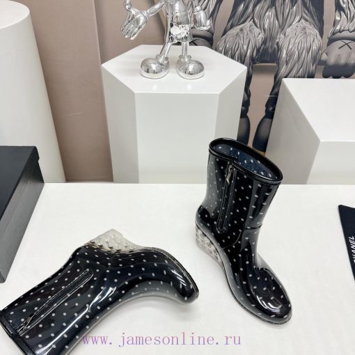 Top tierC * HANEL Chanel 24vs Summer Hot Rain Boots SeriesRound headed printed slope and rait0z0t1mn - Image 8