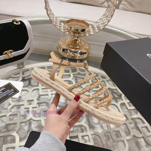 Chanel | Chanel 24c Spring/Summer New ProductsHemp rope double C-chain Roman sandalsThe blocq73gk875 - Image 3