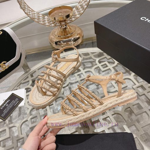 Chanel | Chanel 24c Spring/Summer New ProductsHemp rope double C-chain Roman sandalsThe blocq73gk875 - Image 4