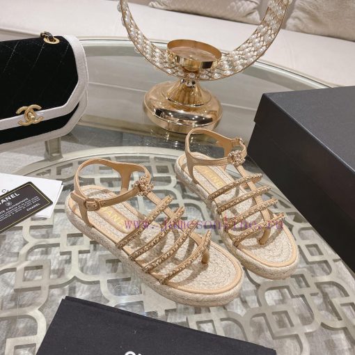 Chanel | Chanel 24c Spring/Summer New ProductsHemp rope double C-chain Roman sandalsThe blocq73gk875 - Image 5