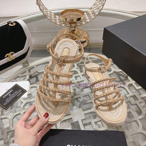 Chanel | Chanel 24c Spring/Summer New ProductsHemp rope double C-chain Roman sandalsThe blocq73gk875 - Image 6