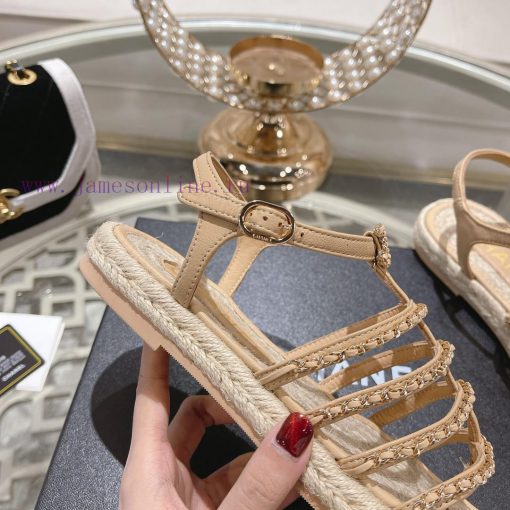 Chanel | Chanel 24c Spring/Summer New ProductsHemp rope double C-chain Roman sandalsThe blocq73gk875 - Image 8