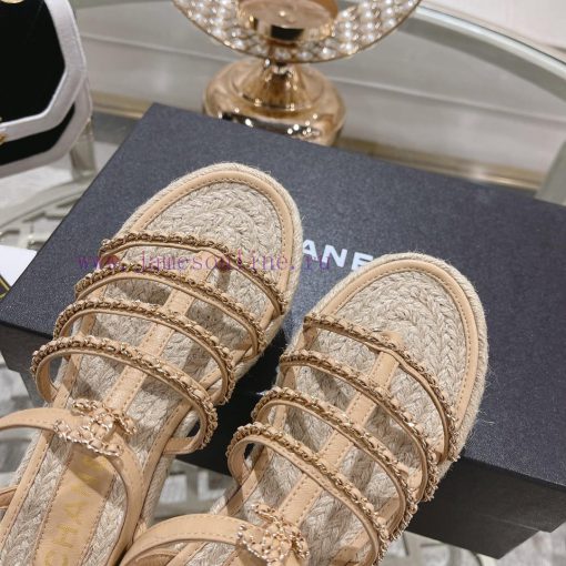 Chanel | Chanel 24c Spring/Summer New ProductsHemp rope double C-chain Roman sandalsThe blocq73gk875 - Image 9