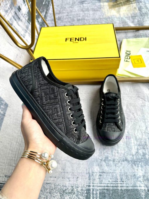 FENDI's latest bestseller, Domino series sports shoes, made of imitation black denim materia093lzsj4 - Image 2