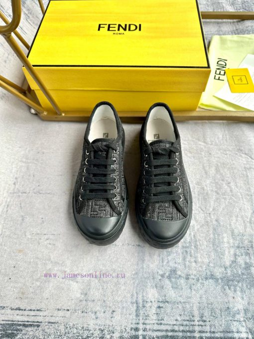FENDI's latest bestseller, Domino series sports shoes, made of imitation black denim materia093lzsj4 - Image 4