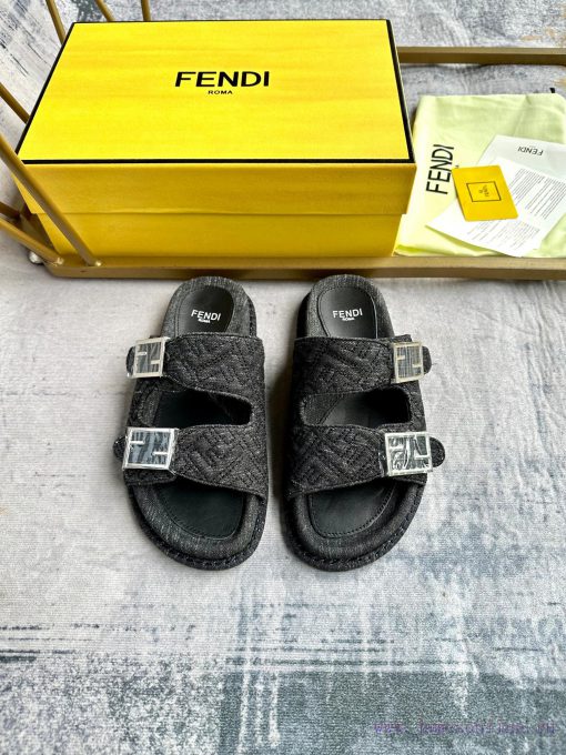 FENDI's latest bestseller is a double button flat slipper with FF decorative buckle. It is mhub482yb - Image 4