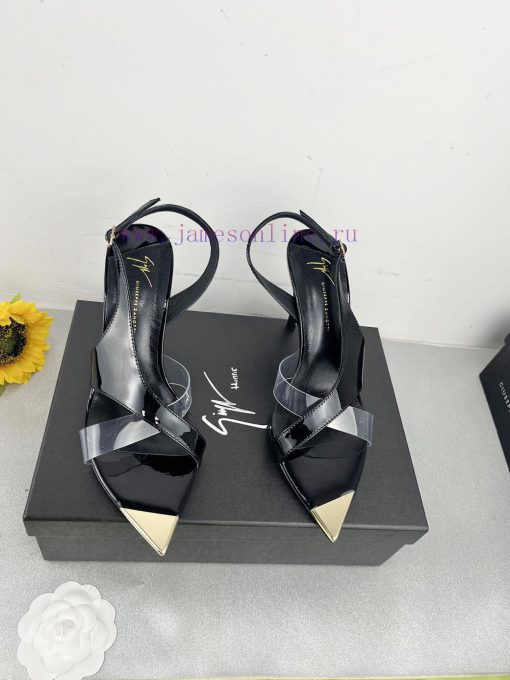 Giuseppe ZanottiSelected black imitation patent leather synthetic fabric with modern light akob1fdxx