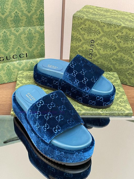 2024 Gucci's latest spring/summer velvet embroidered double GG series thick soled sandals an1cea66hb - Image 2