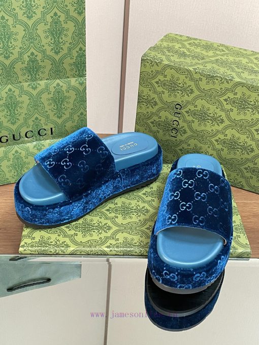 2024 Gucci's latest spring/summer velvet embroidered double GG series thick soled sandals an1cea66hb - Image 7